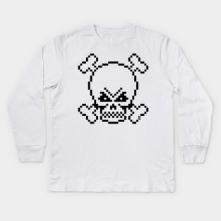 Skull And Crossbones (Pixel Art / Jolly Roger / Outline) Kids Long Sleeve T-Shirt